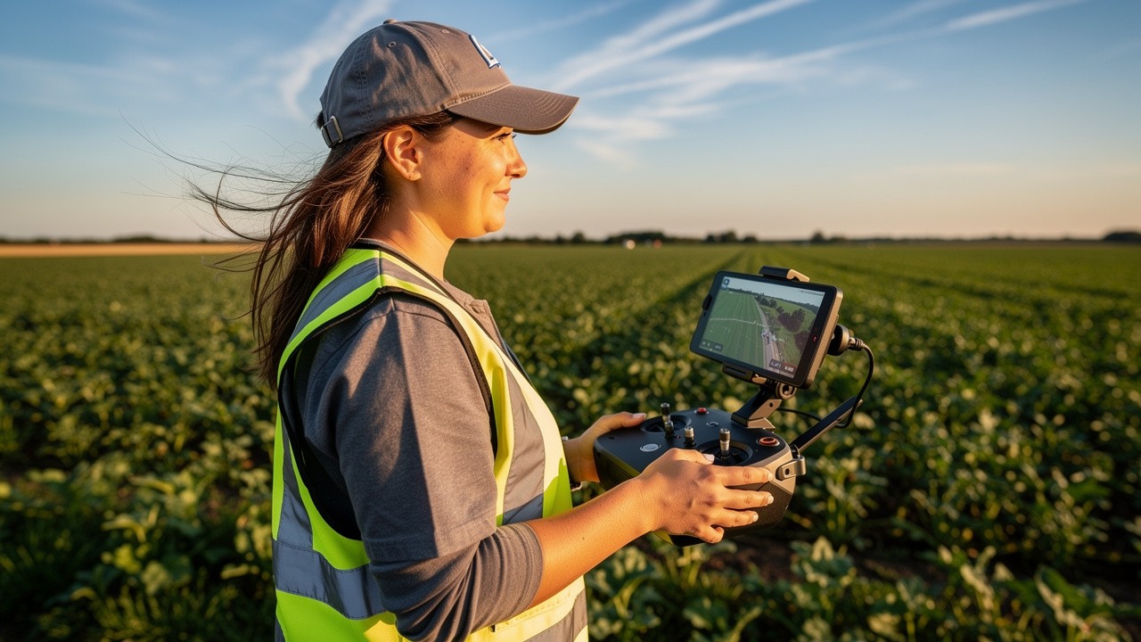 Licensed drone pilot operating equipment for agricultural work