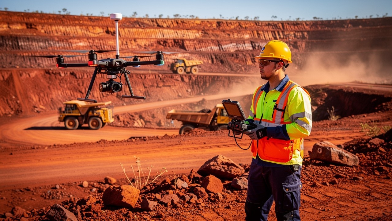 Mining surveyor conducting drone survey operations at Australian resource site