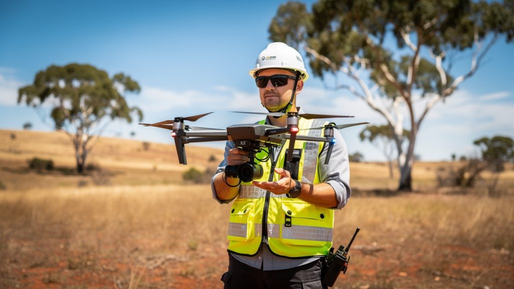 Man flying a small drone outdoors in Australia in accordance with CASA drone regulations