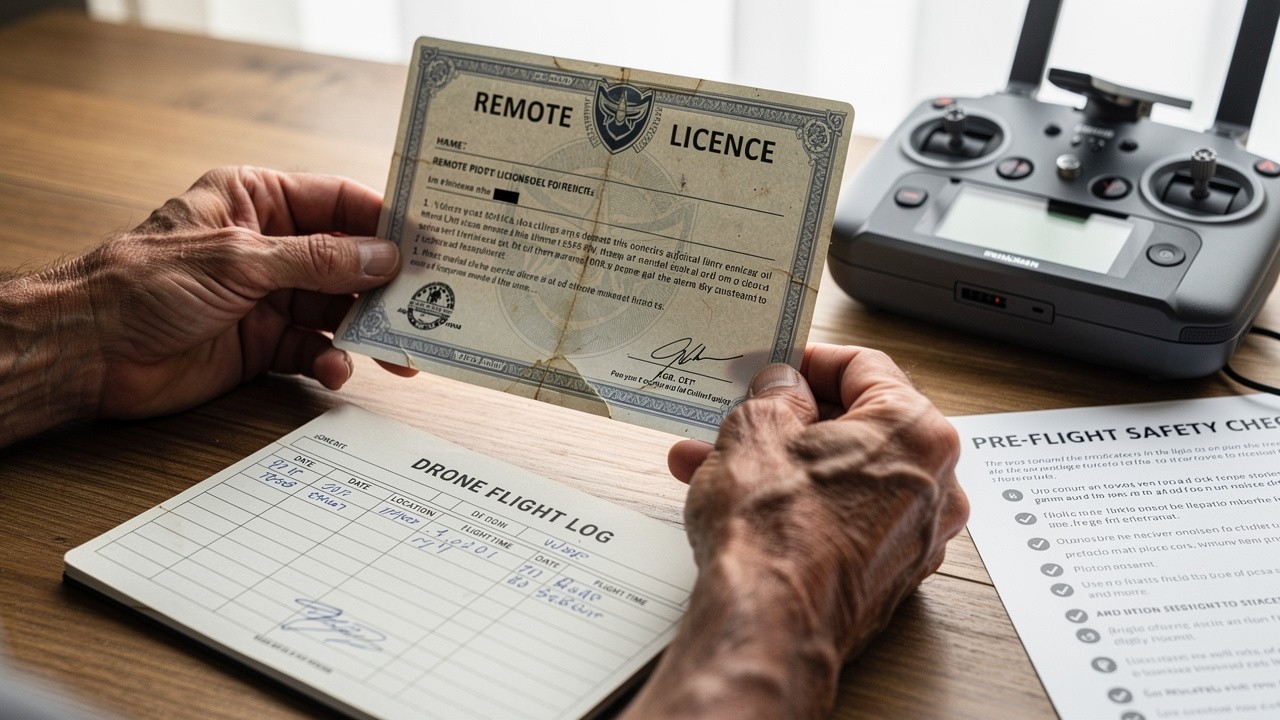 Remote Pilot Licence certificate and professional drone pilot documentation