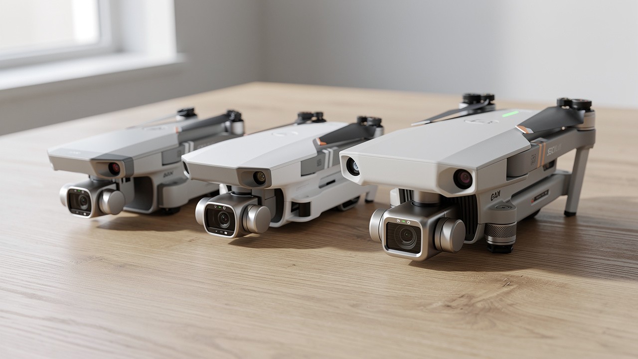 Three beginner drones showing size comparison