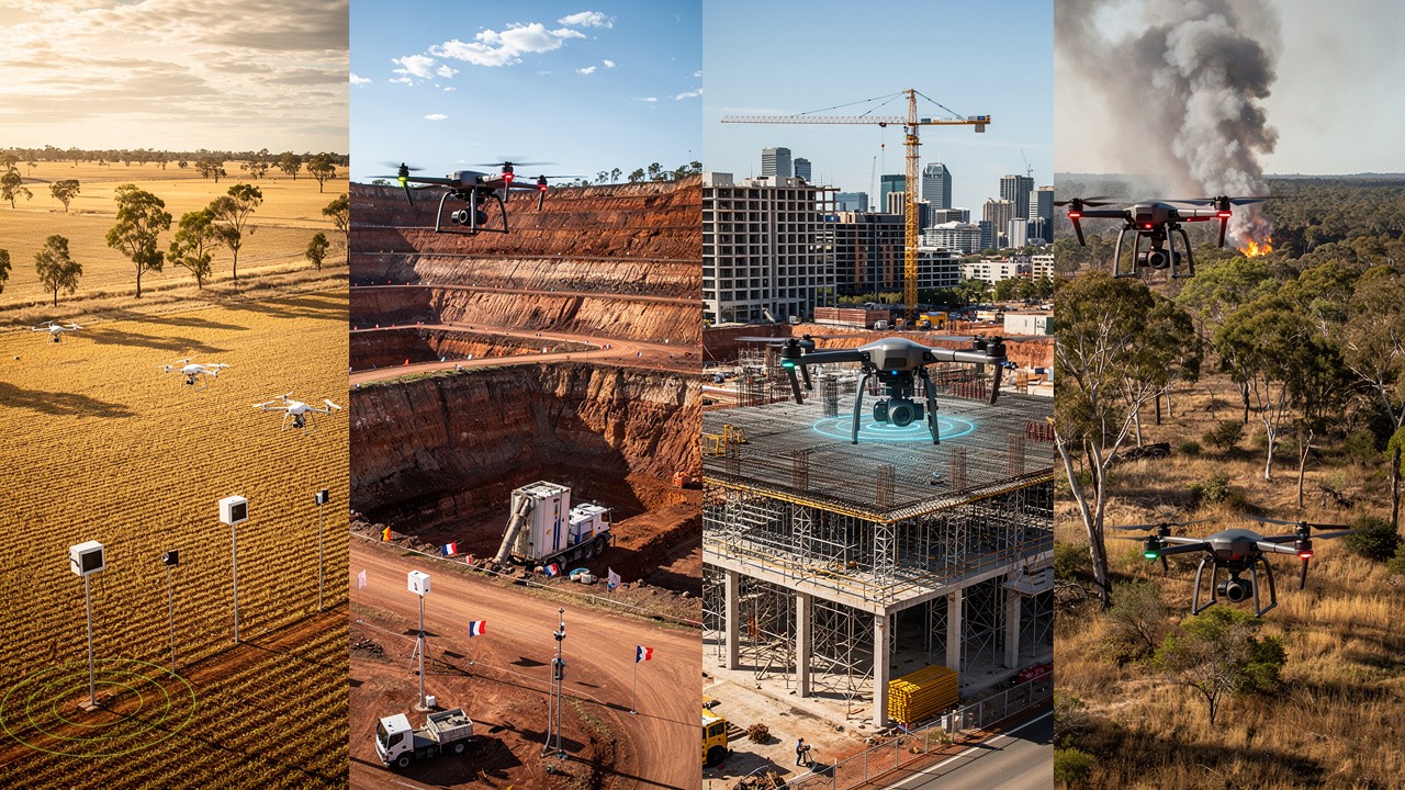 Commercial drones working across Australian agriculture, mining, construction, and emergency sectors