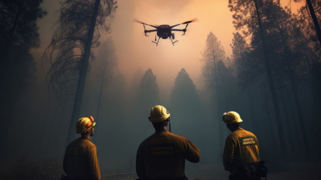 Drone flying at night in forest terrain during training
