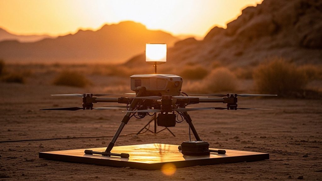 Nighttime drone training session with lighting setup at Drone Training Hub